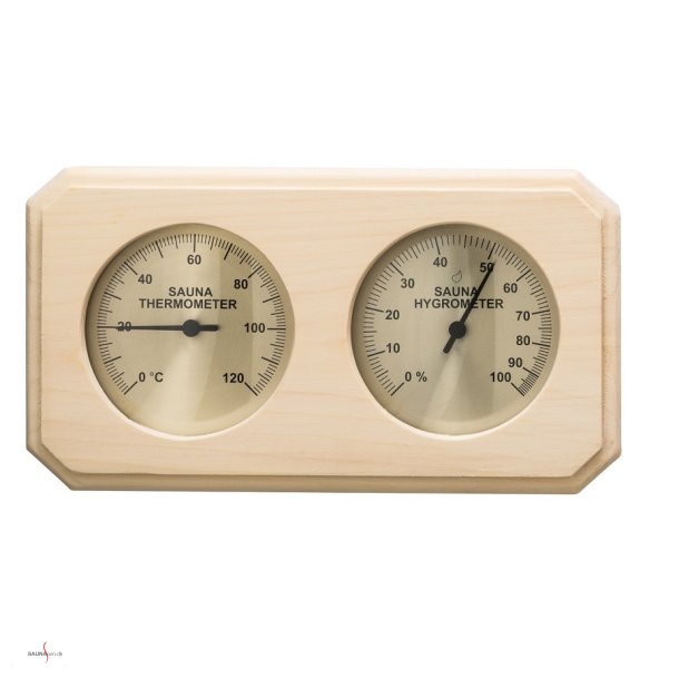 Saunatermometer og hygrometer i Asp trramme.