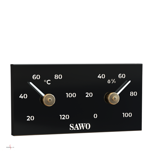 Saunatermometer/hygrometer - sort metal.